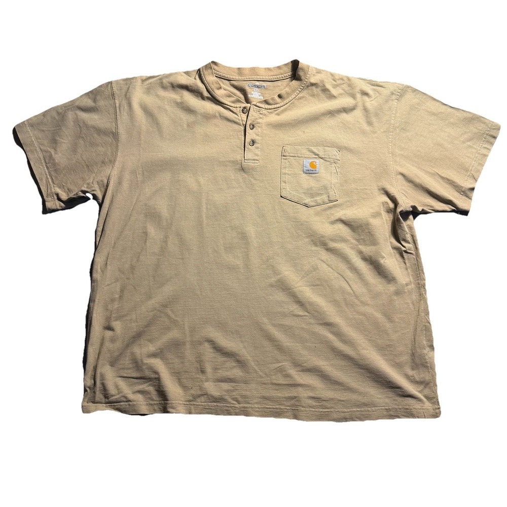 Carhartt Henley‎ Pocket T Shirt Mens XL Beige Workwear Heavyweight Cotton